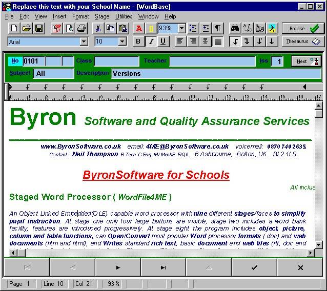 ByronSoftware - WordBase4ME a detail example